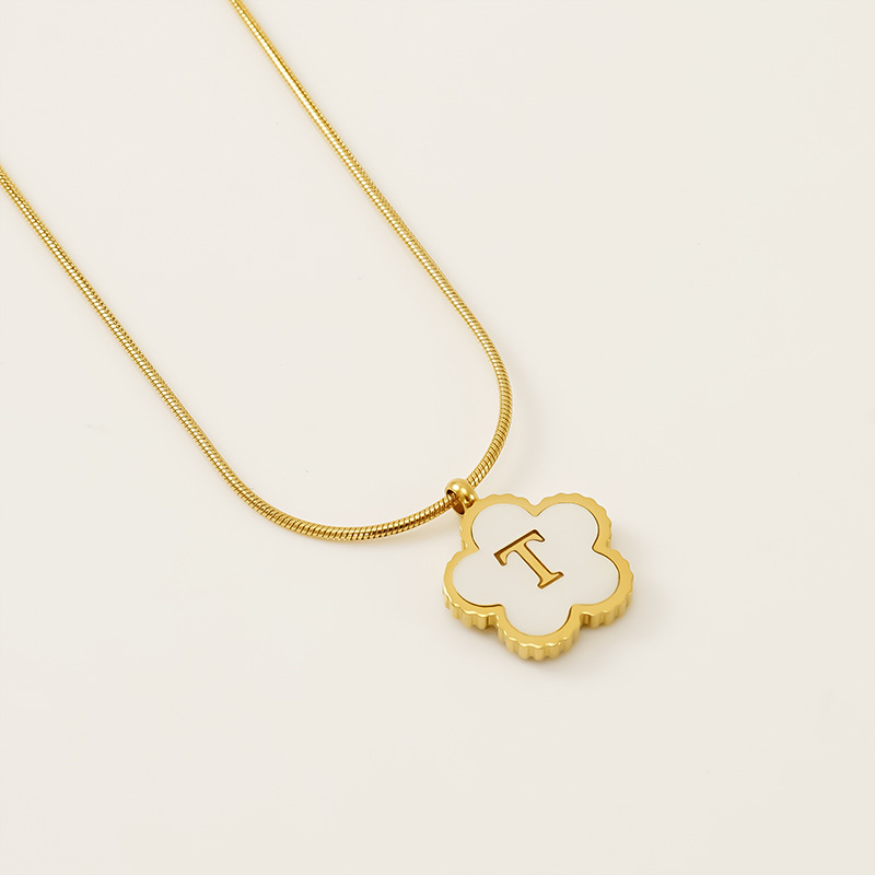 Or / Collier avec pendentif en forme de coquillage pour femme, série simple, lettre T, en acier inoxydable plaqué or 18 carats, 1 pièce Image20